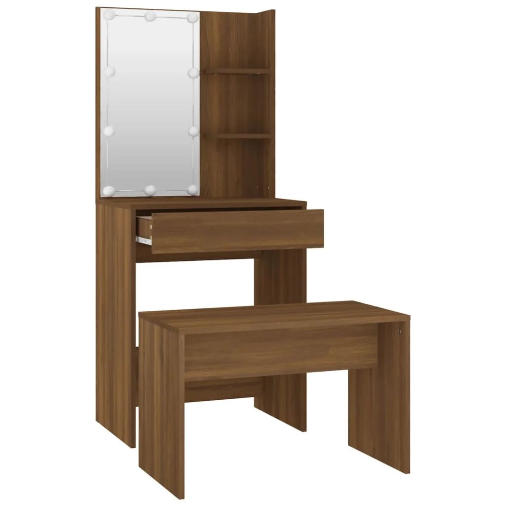 Set da toeletta con illuminazione a LED 60 x 40 x 140 cm rovere marrone legno ingegnerizzato 02_0006240