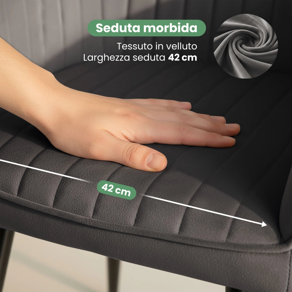 Set di 2 Sedie in velluto con cuciture verticali FLORENCE Grafite gambe nere