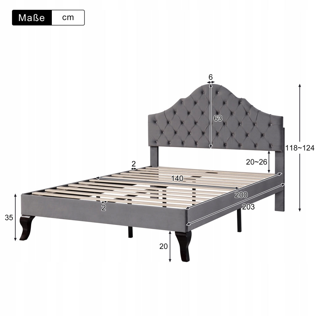 Letto singolo 140x200 - Xylo - Testiera regolabile, grigio