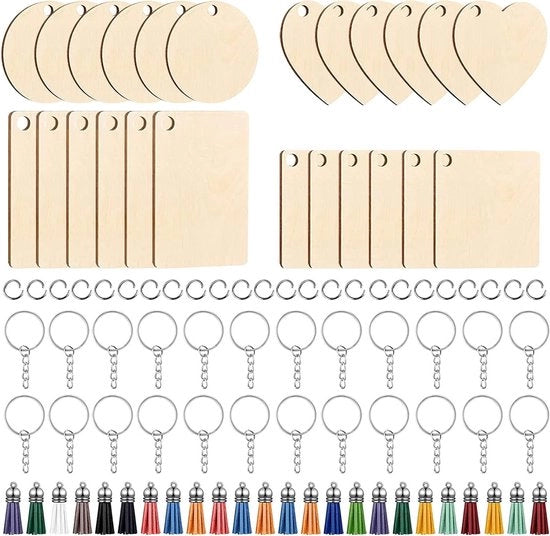 Sostegni per Chiavi in Legno - Fai da Te - 96 Pezzi - Bianco - Legno Naturale