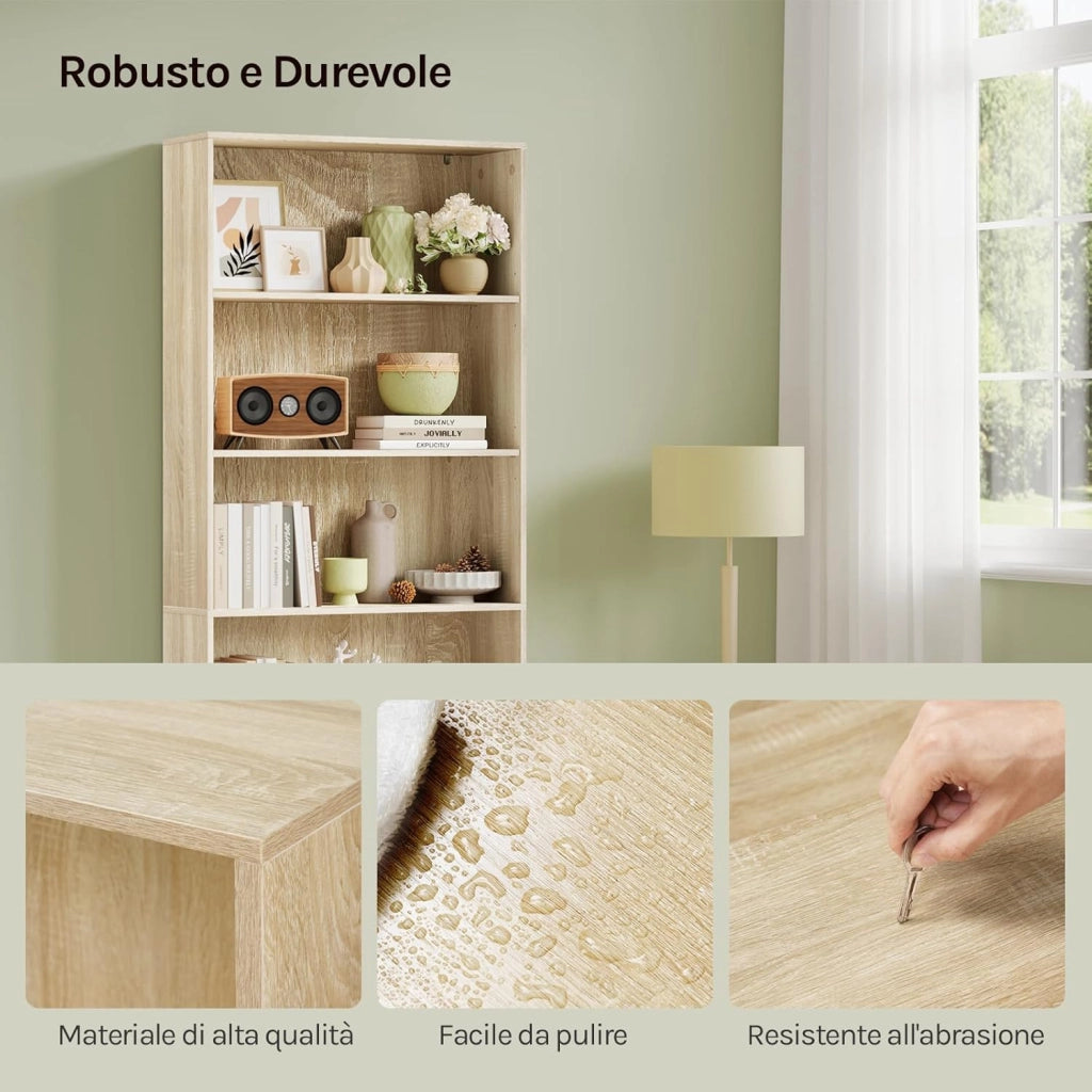 Libreria a Pavimento con 6 Ripiani Regolabili, Scaffale Aperto per Soggiorno Ufficio Camera, Divisorio Ambienti, 60x180x23,5 cm, Rovere Chiaro