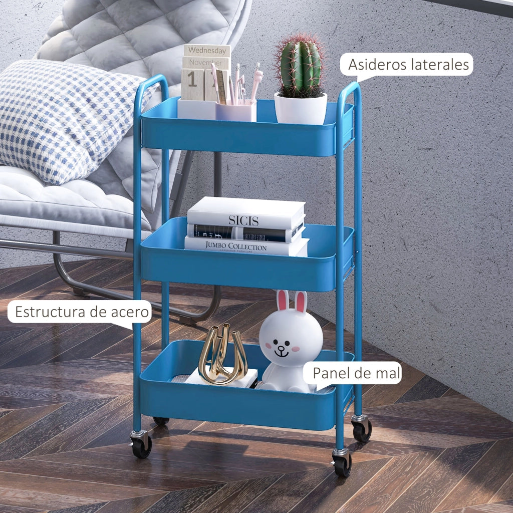 Carrello con 3 Cestini ¨C Zephmum ¨C Acciaio Grigio 45x30.6x79 cm