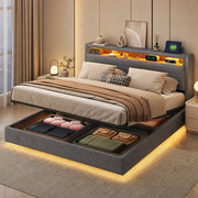 LETTO Contenitore Idraulico 160x200 cm Tessuto Grigio con USB e LED