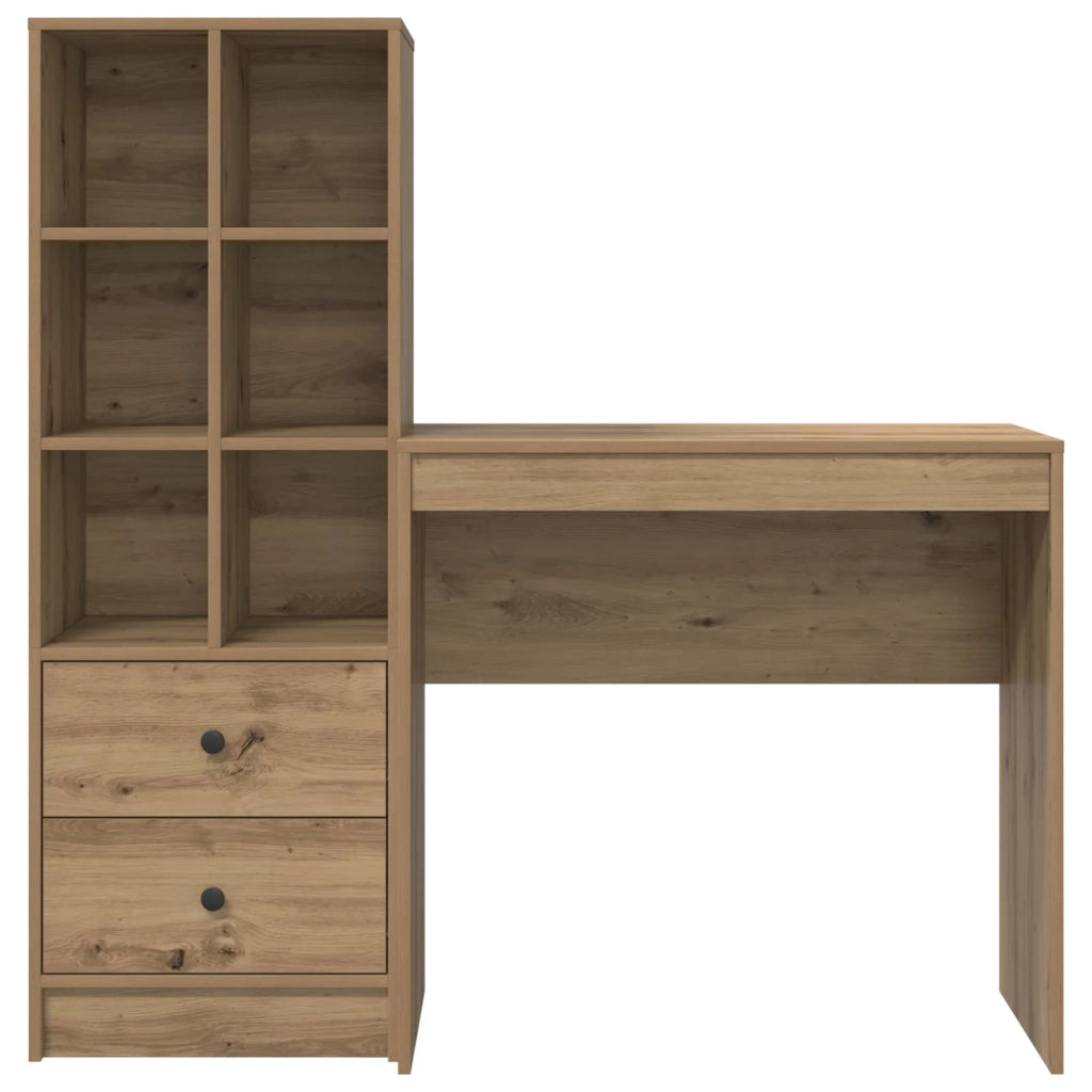 Scrivania | Tavolo da Ufficio con cassetto con lo scaffale 2 pz Rovere artigianale