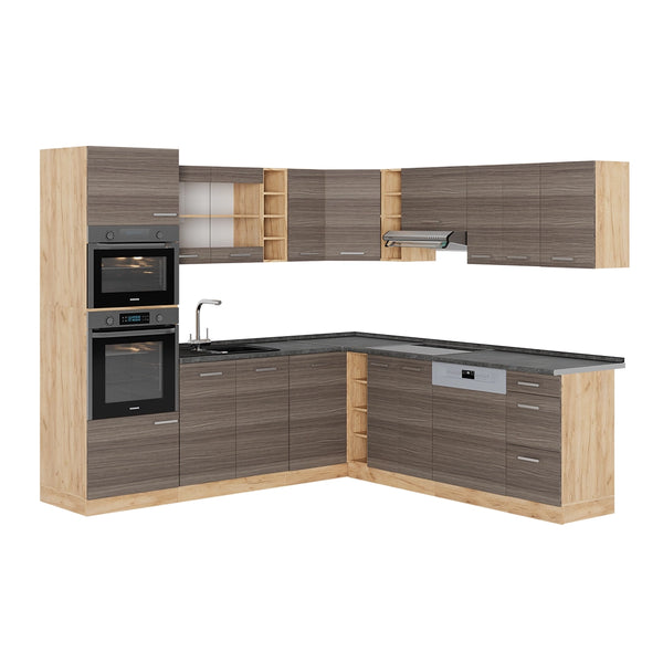 Vicco Cucina angolare completa Grigio nobile/rovere dorato 237 x 247 cm , PL Antracite