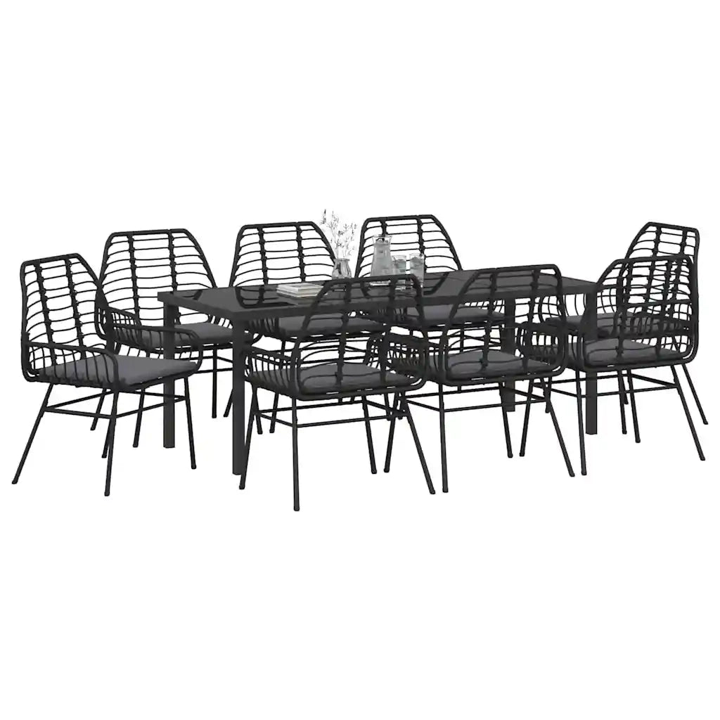 Set da Pranzo per Giardino 9 pcs Nero polyrattan 3380861