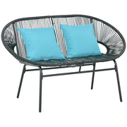 Divano da Giardino 2 Posti 132x72x83 cm con Cuscini e Braccioli in Rattan PE e Acciaio Nero