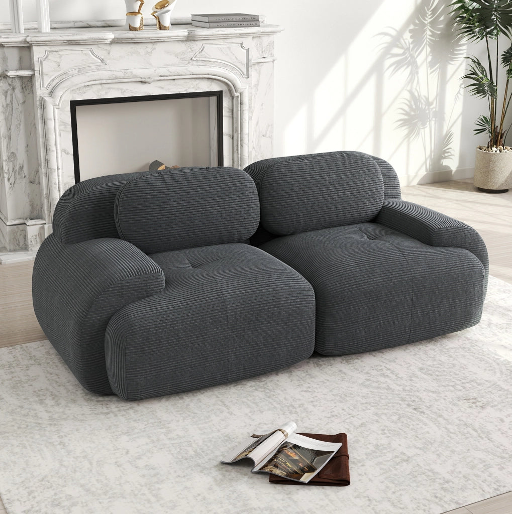 Divano angolare modulare senza telaio 208x103x70 cm in tessuto a coste grigio