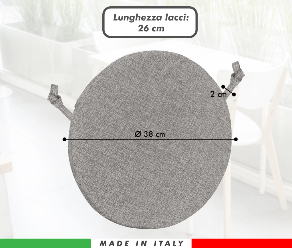 Cuscini Rotondi Per Sedie Cucina Imbottiti Sfoderabili Con Cerniera Cuscino Rotondo Ø 40 Cm Sedia Tavolo Lavabile In Lavatrice Con Lacci Per Fissaggio Prodotto Italiano Comodi 4 Pezzi - Grigio