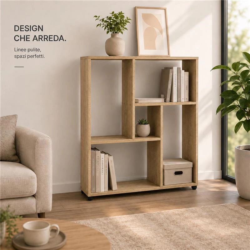 LIBRERIA IN MDF ROVERE CON RIPIANI SFALSATI MISURE: 80X24X82,5 CM