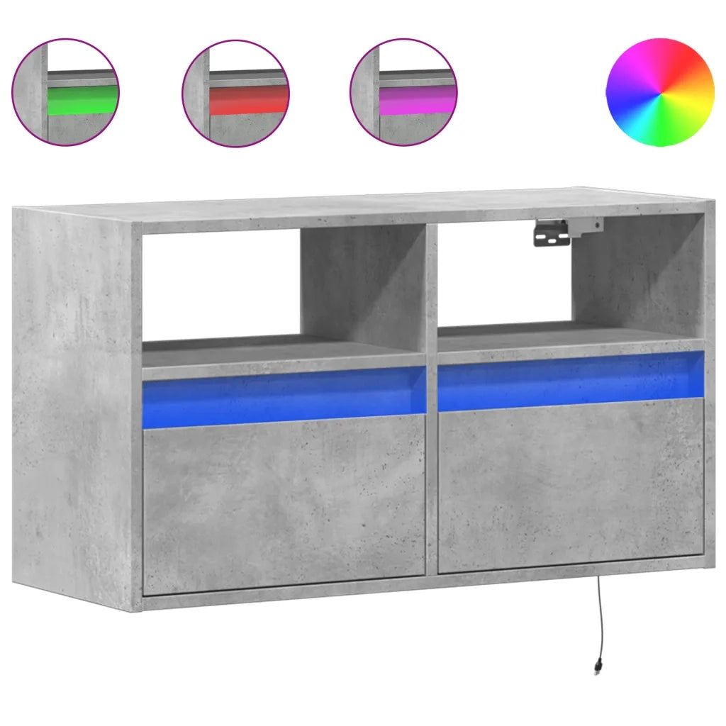 Mobile TV a Parete con Luci LED-Mobile TV a Muro Grigio Cemento 80x31x45 cm 554929