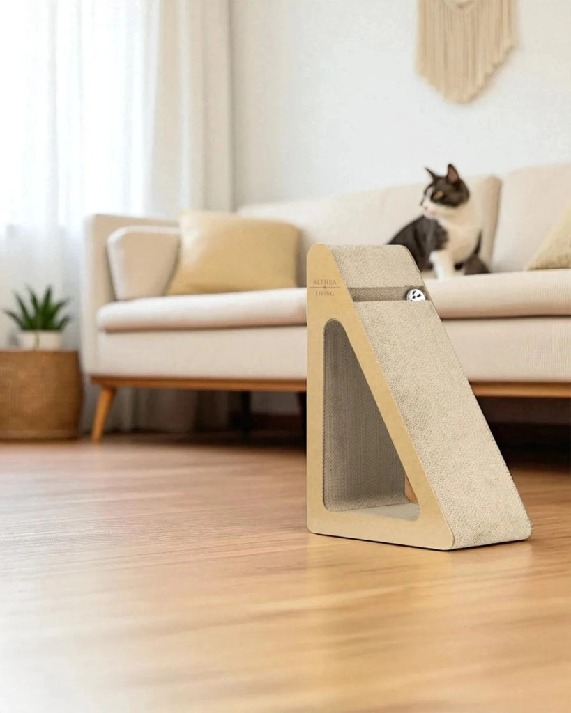 Tiragraffi per gatti ROMPEOLAS triangolare verticale con 6 superfici di graffiatura 62 x 43 x 26,5 cm