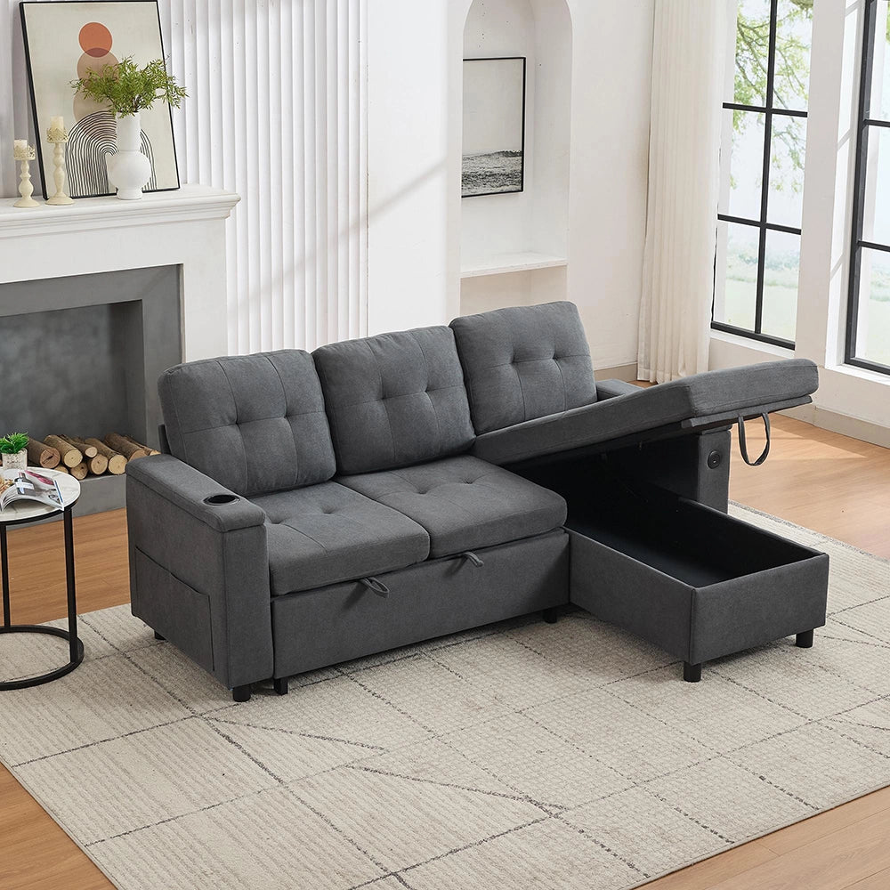 Divano angolare - Xylo - 208x146cm letto 3 posti grigio