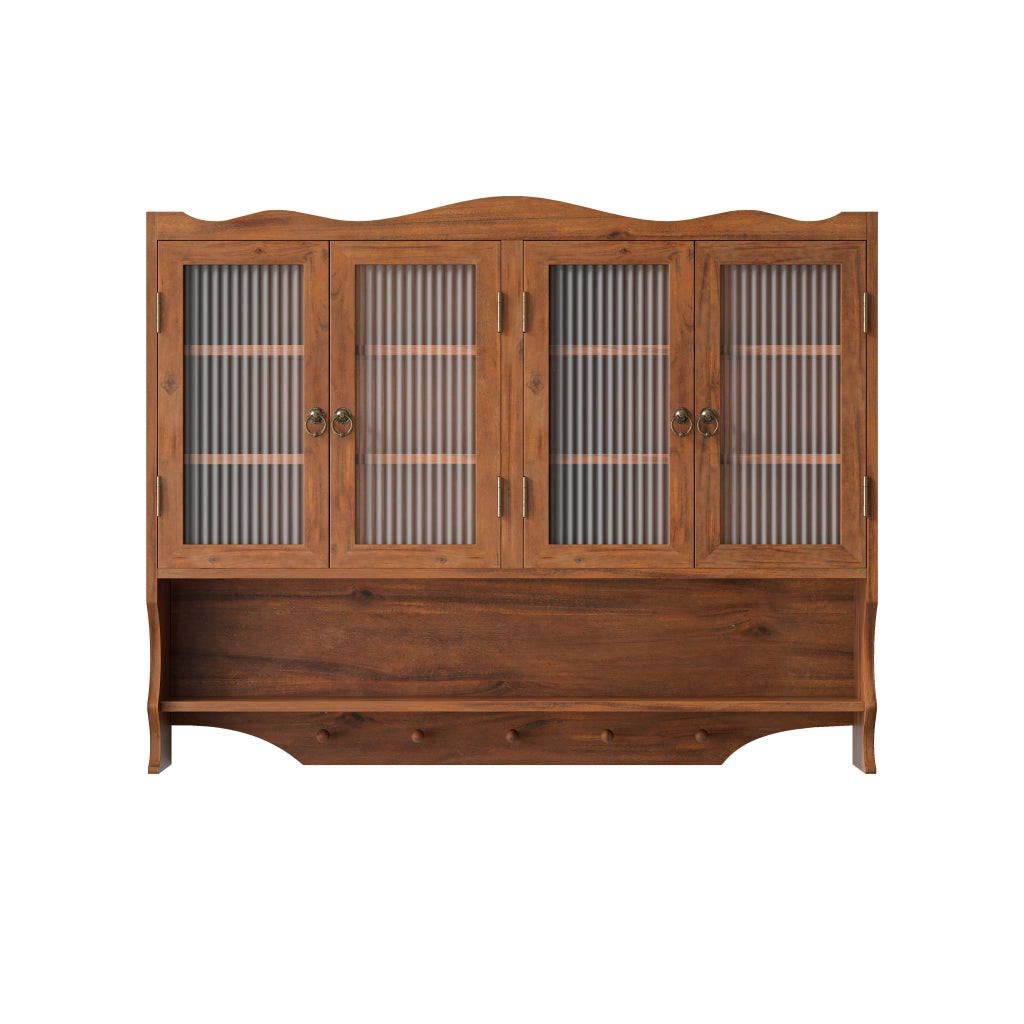 Pensile con 4 Ante; Ripiani Rimovibili e Ganci Aperti per Bagno in Legno Massello 100×20×80 cm Marrone