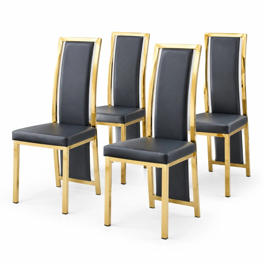 Set di 4 sedie da pranzo nere e oro in PU, H 109 cm