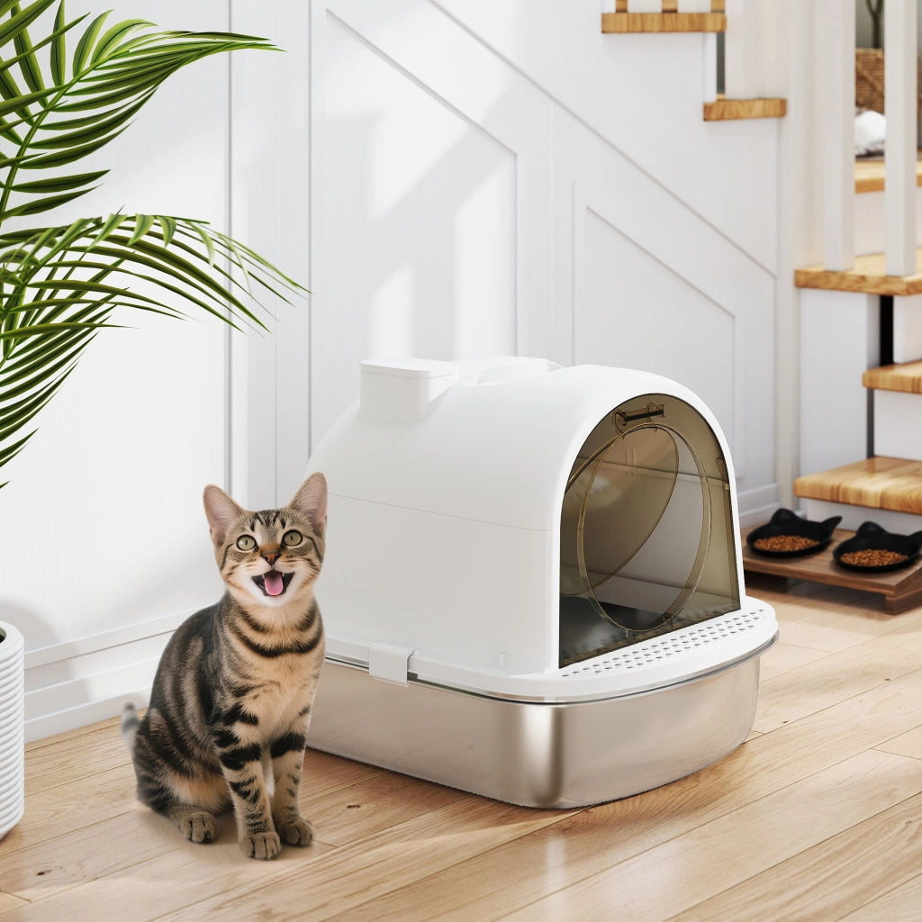 Arenero per Gatti ¨C zephmum ¨C 52.4x41.3x39.9 cm Bianco Acciaio Inox