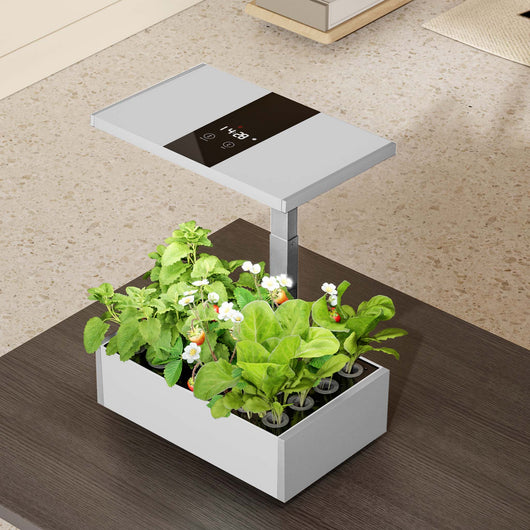Serra idroponica, set per coltivazione idroponica in casa, con pannello di controllo e LED, serbatoio acqua 9,8 l, altezza regolabile, bianca