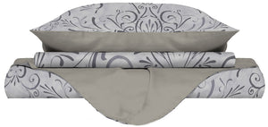 Copripiumino Singolo con Stampa sul Sacco e Federe Doubleface Ornato Grigio