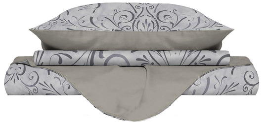 Copripiumino Singolo con Stampa sul Sacco e Federe Doubleface Ornato Grigio