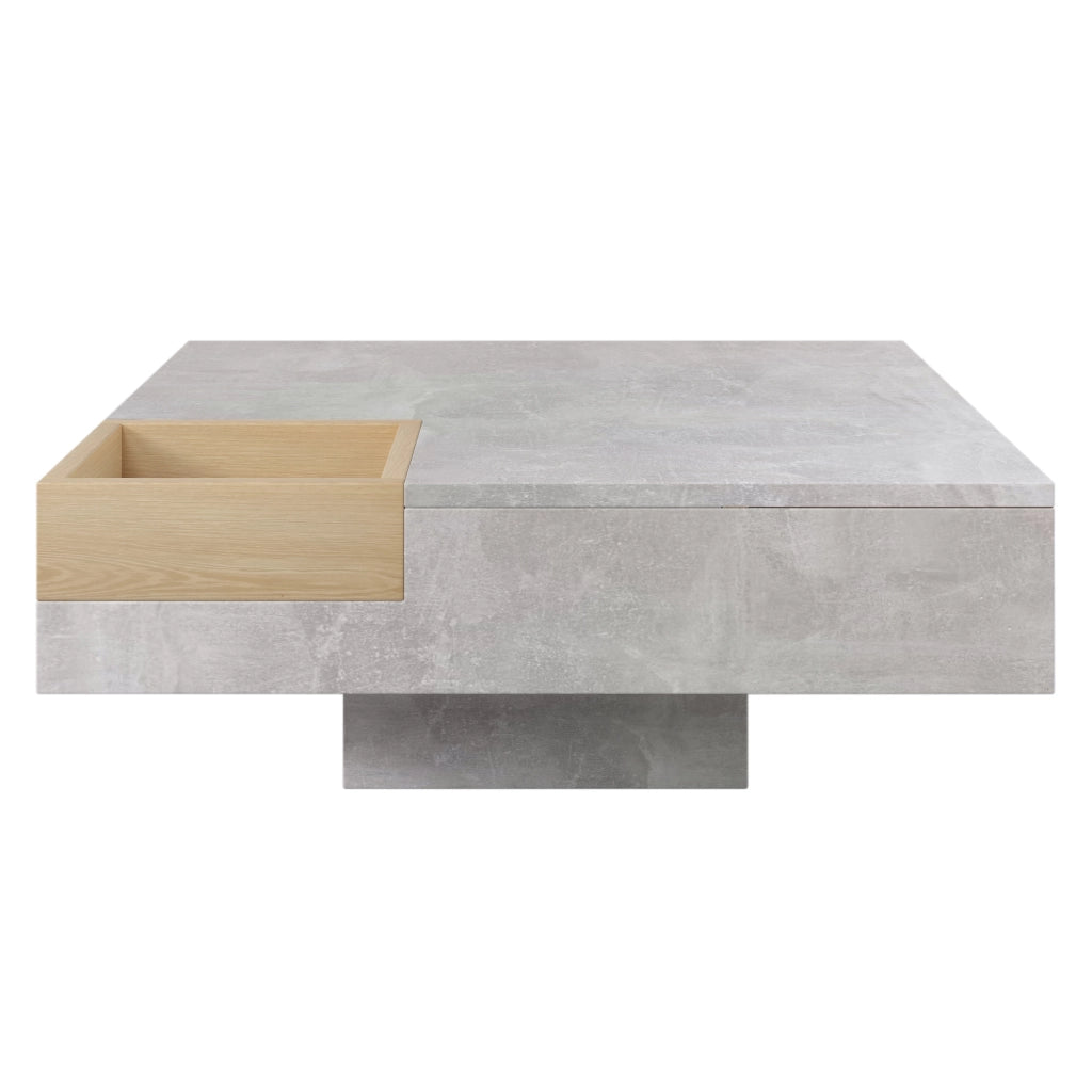 TAVOLINO DA CAFFÈ 72x72x30 cm Grigio cemento e colore legno con contenitore rimovibile