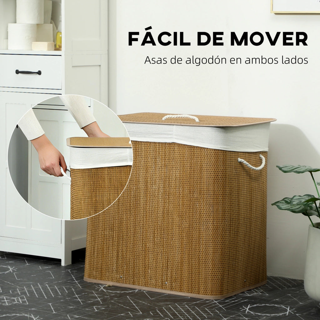 Cesto Portabiancheria 3 Scomparti Bamb¨´ ¨C Xylo ¨C 144L Marrone 60x40x60cm