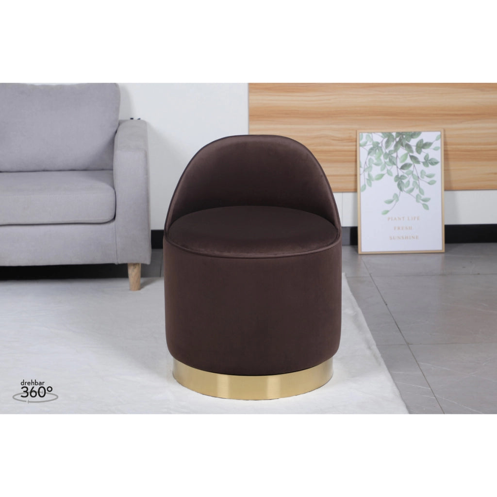 Pouf girevole Viktor con contenitore in velluto marrone
