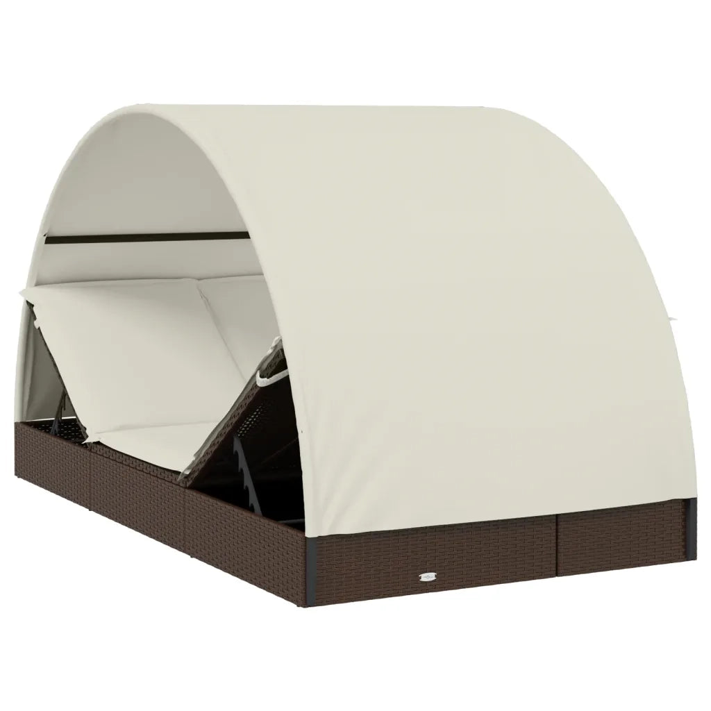 Sdraio da giardino | Lettino Doppio Tetto Rotondo Marrone 211x112x140 cm Polyrattan
