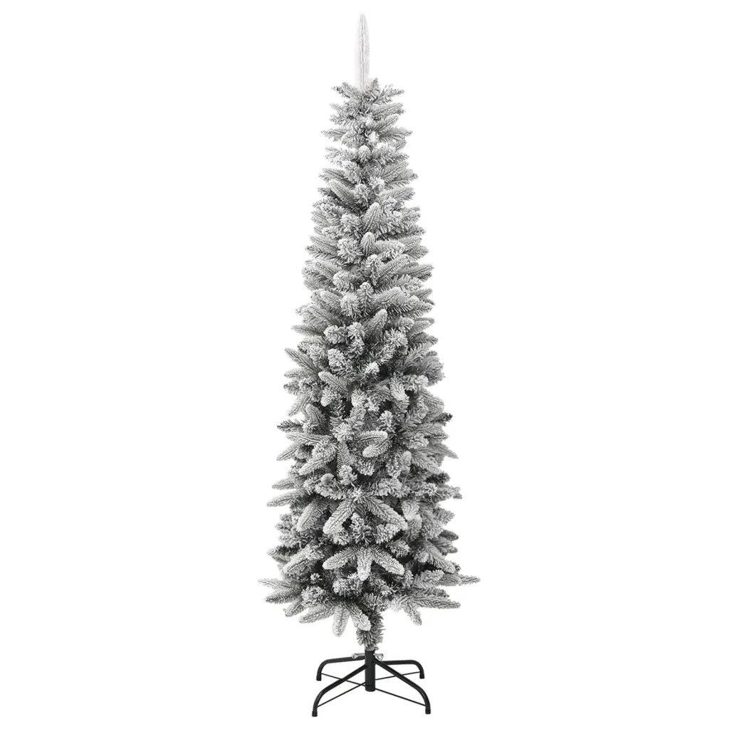 Albero Natale Artificiale Sottile Neve Floccata 180cm PVC e PE 345195