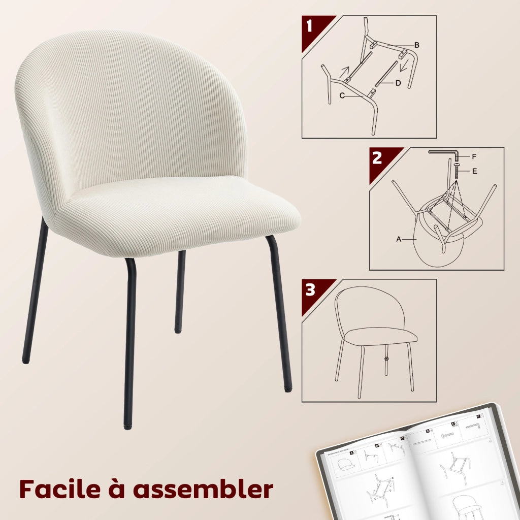 Sedia da pranzo in velluto ¨C zephmum ¨C 56x58x78, crema