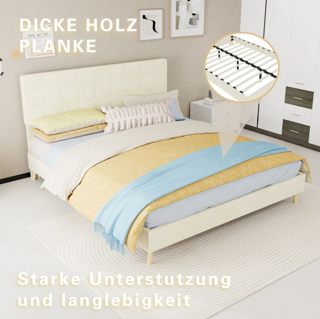 Letto matrimoniale 160x200 cm beige con testiera imbottita