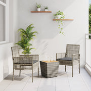 Set Bistro da Giardino 3 Pezzi con Cuscini Grigio in Polyrattan