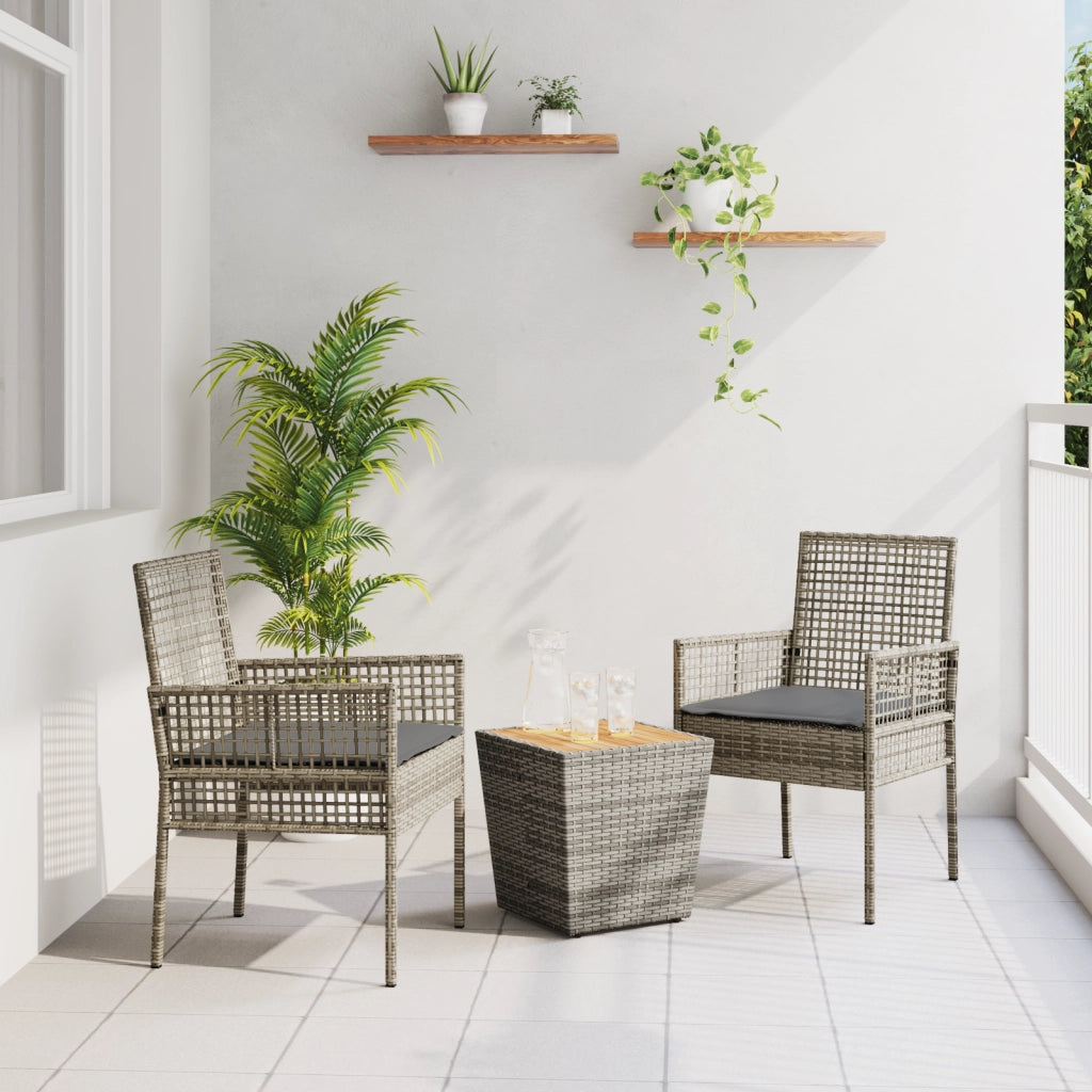 Set Bistro da Giardino 3 Pezzi con Cuscini Grigio in Polyrattan