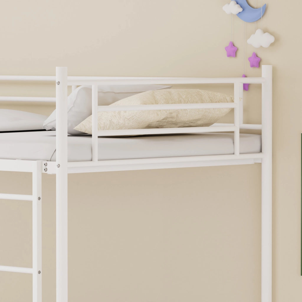 Letto a castello 90 × 190 cm con scala in metallo e barriera di sicurezza, senza materasso, bianco