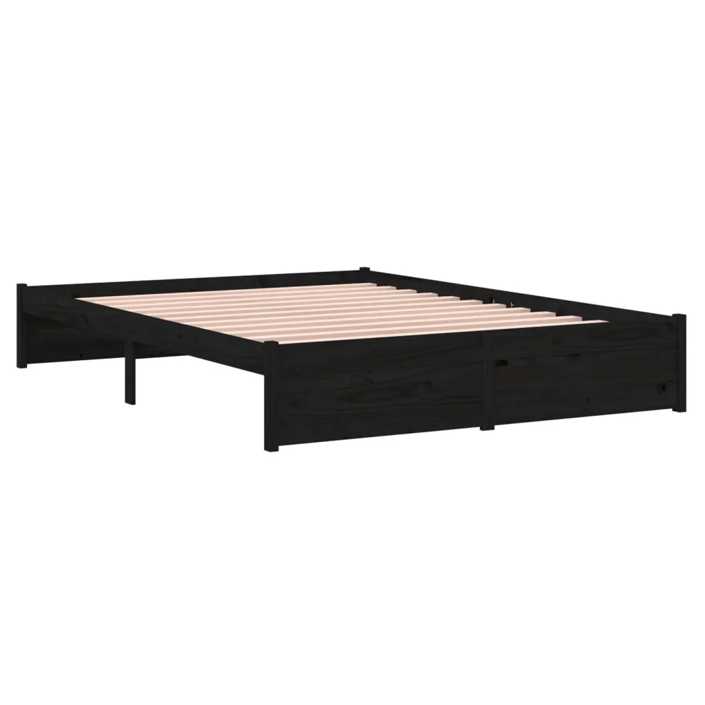 Letto matrimoniale | Letto per adulti | Giroletto Nero in Legno Massello 140x190 cm