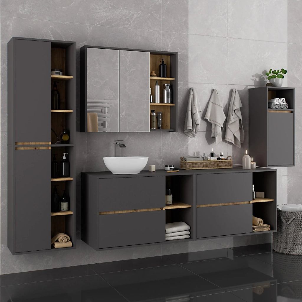 Mobile bagno sospeso VAMI Grigio Grafite, Rovere Artisan 35 cm 1 anta 35x30x80 cm