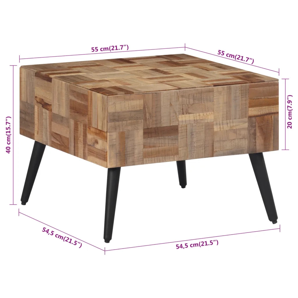 Tavolino da Salotto-Tavolino da soggiorno Grigio 55x55x40cm Massello Teak di Recupero