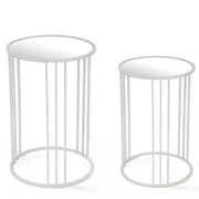 SET 2 TAVOLINI TONDI IN METALLO H 59 E 54CM IN COLORE BIANCO