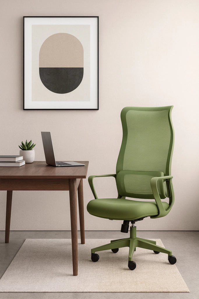 Sedia studio Hispanohogar altezza regolabile in tessuto verde