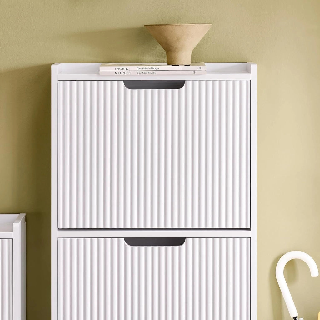 Scarpiera Salvaspazio Slim - Mobile Scarpiera 50 cm Larghezza con 3 ante battenti - Ideale per Ambienti Ristretti - Ingresso, Corridoio o Camera 50x19x130 cm Bianco FSR177-H-W
