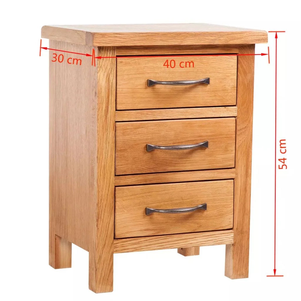 Comodino cassettiera mobile da camera da letto con 3 cassetti 40x30x54 cm legno massello di rovere 1402169