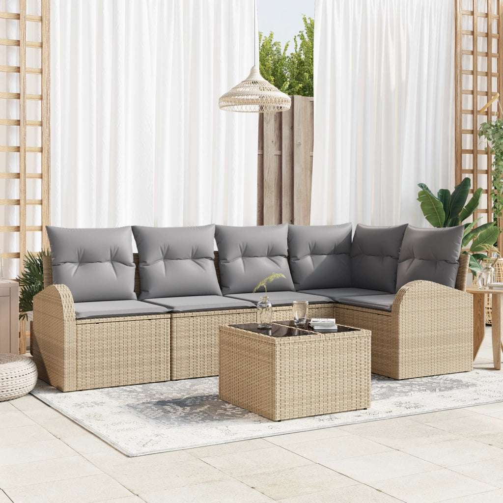 Set Divano da Giardino di 6 Pezzi con Cuscini Rattan Polirattan Nero