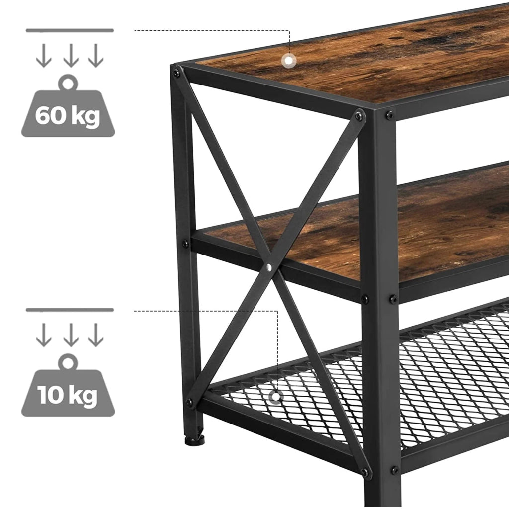 Mobile porta TV per televisori fino a 75 pollici tavolo da soggiorno con ripiani portaoggetti struttura in acciaio per soggiorno/camera da letto 178 cm marrone rustico 12_0002898