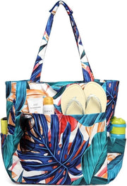 Borsa da Spiaggia Impermeabile per Donne - Borsa da Piscina Grande - Chiusura Stilizzata - Borsa da Palestra per Scuola - Borsa a Foglia di Palma con Chiusura