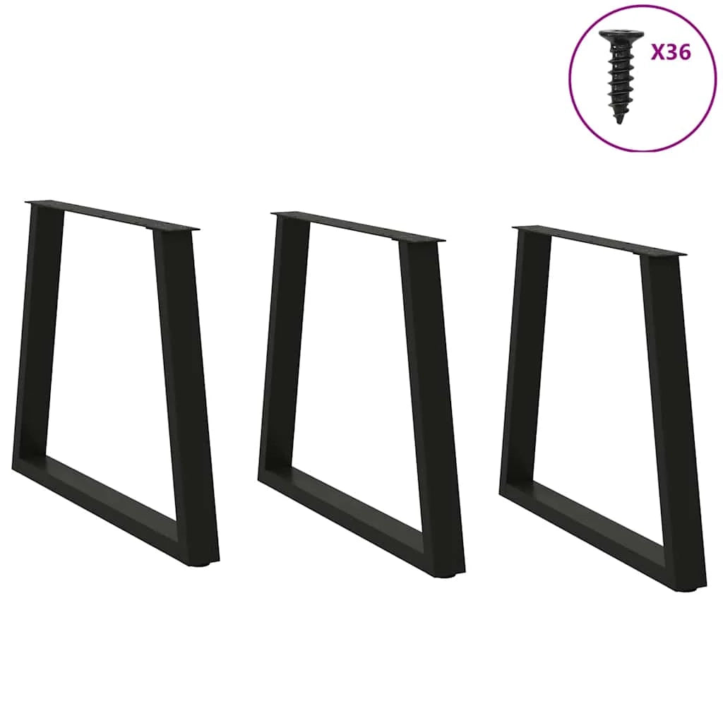 Set di 3 gambe per tavolo da pranzo a forma di V 80 x 72-73,3 cm con piedini regolabili stile moderno acciaio nero 02_0056876