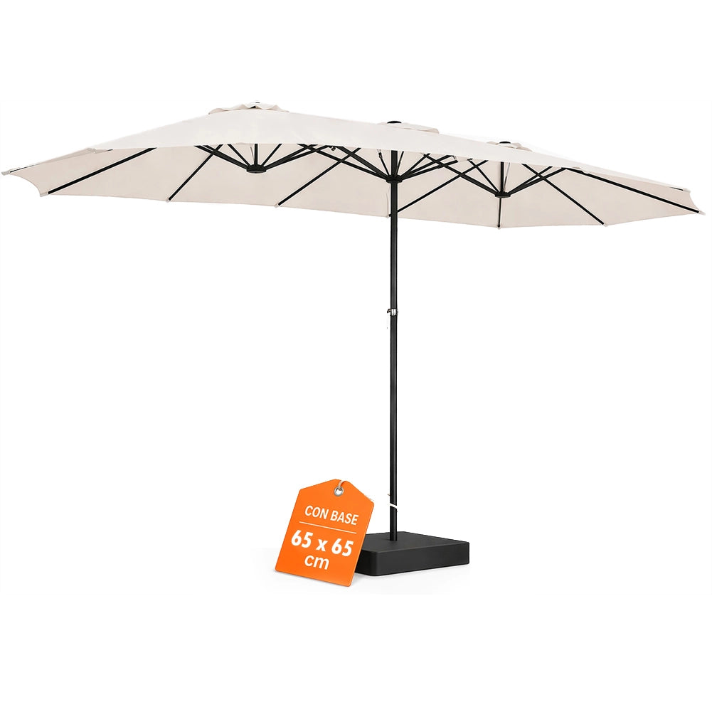 Ombrellone Doppio 4.6 Metri con Base da Giardino Rivestimento Anti UV 12 Ribs