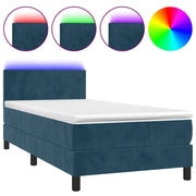 Letto singolo | Letto per adulti | Letto a Molle con Materasso e LED Blu Scuro 100x200 cm
