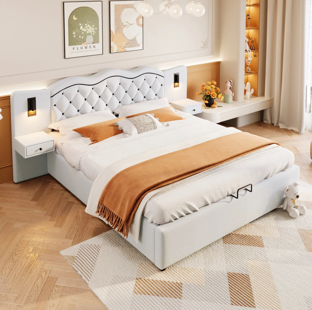 Letto imbottito 180x200 cm con testiera integrata e contenitore