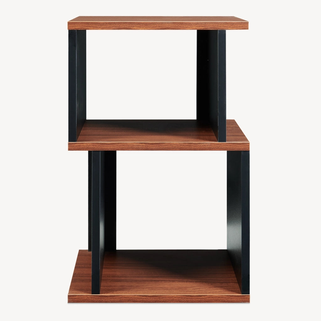 Tavolino Laterale Trond Mobiletto Basso a 2 Scomparti 50 x 33 x 29 cm - Nero/Effetto Noce [en.casa]