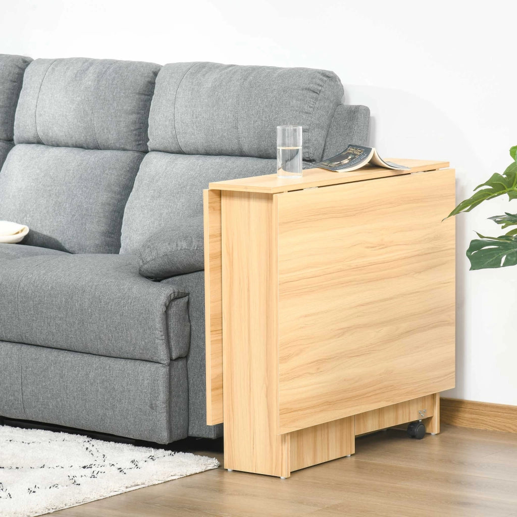 Tavolo Pieghevole con Ruote, Tavolo da Pranzo di Design, Richiudibile Salvaspazio, Design Moderno, con Ruote, Ripiani Portaoggetti, 140 ¡Á 80 ¡Á 74cm, Legno