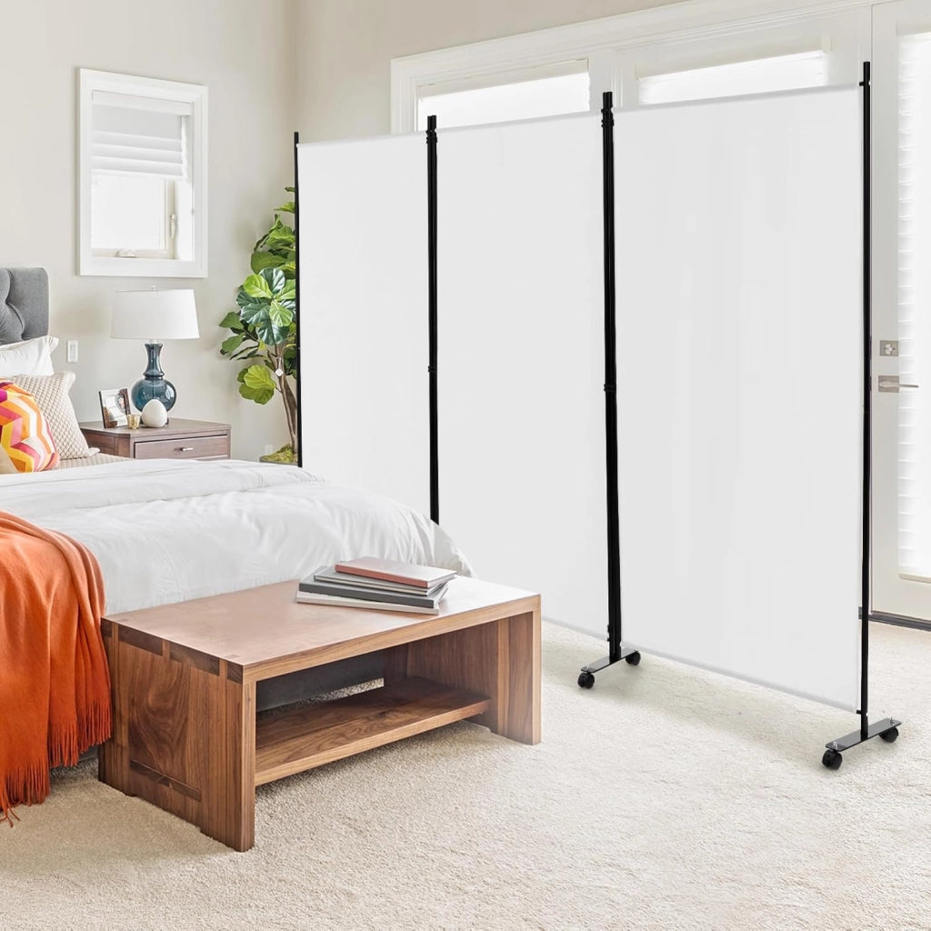 Divisorio Paravento con Ruote 3 pezzi, Divisorio da Parete in Ferro, Protezione Privata per Camera da Letto, Ufficio, 260 x 180 cm, 5 Colori (Bianco)